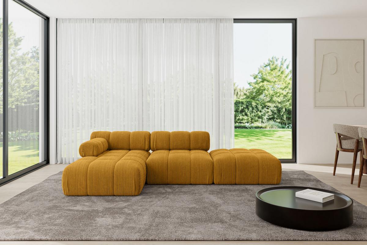 ECKSOFA modulares Sofa Lizur-L1 - 285x160x70 cm Senfgelb Cord - Currygelb, Holzwerkstoff/Textil (285/160cm) - ALTDECOR