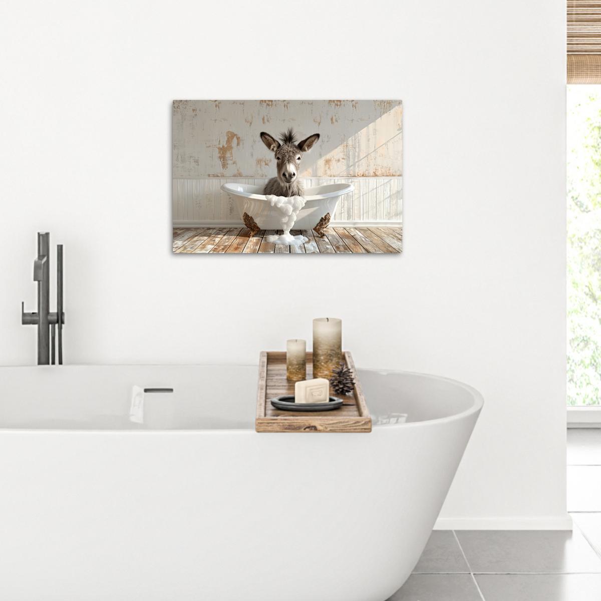 LEINWANDBILD Esel - Tiere - Badewanne - Schaumstoff Gemälde 60x40 cm - Weiß, Textil (60/40cm) - MuchoWow