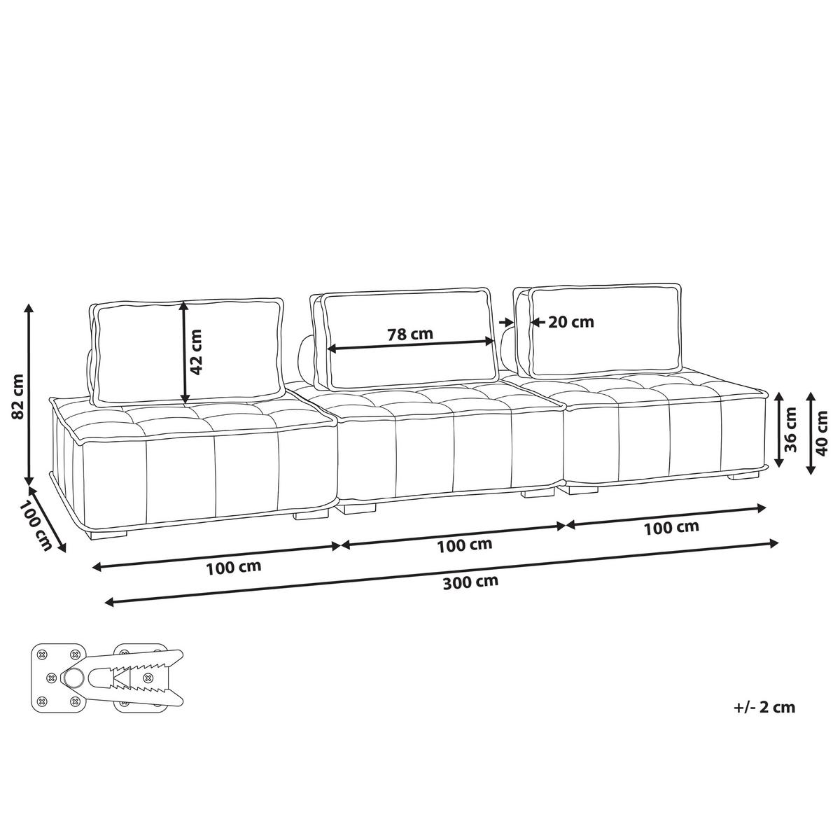 3-SITZER-MODULSOFA Stoff Cremeweiß Tibro - Creme, Textil (300/82/100cm) - Beliani