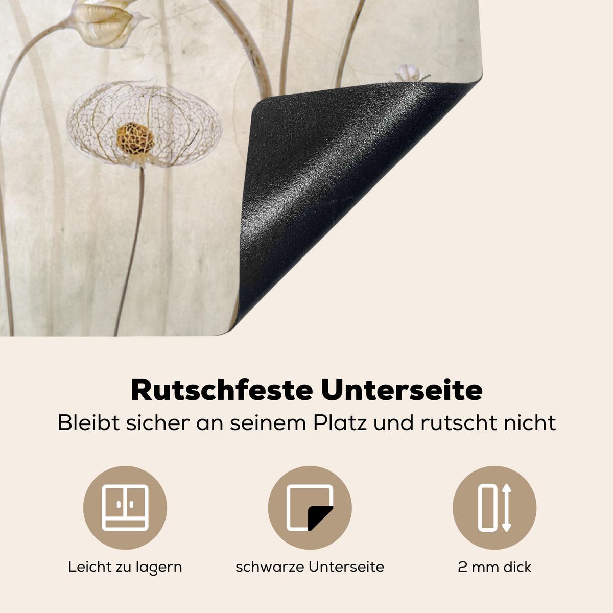 HERDABDECKPLATTE Blumen - Aquarell - Stilleben - Braun - Vintage Herdabdeckung Induktionsfeld 75x52 cm - Sandfarben, Kunststoff (75/52/0.2cm) - MuchoWow