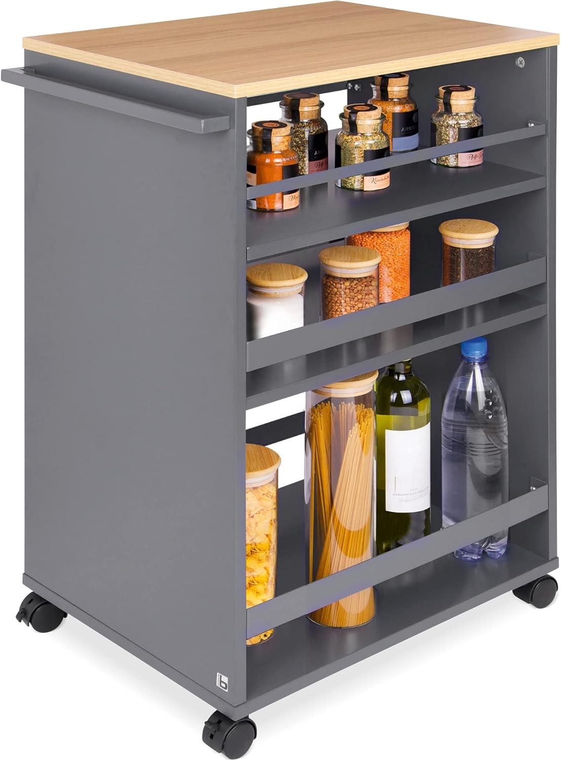 UNIVERSALWAGEN Bengt Anthrazit-Eiche - Anthrazit/Multicolor, Naturmaterialien/Metall (38/79/50cm) - BoMoe