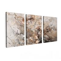 LEINWANDBILD 3er Set Mandelblüte - Abstrakt - Beige 240x120 cm - Beige, Textil (240/120cm) - MuchoWow