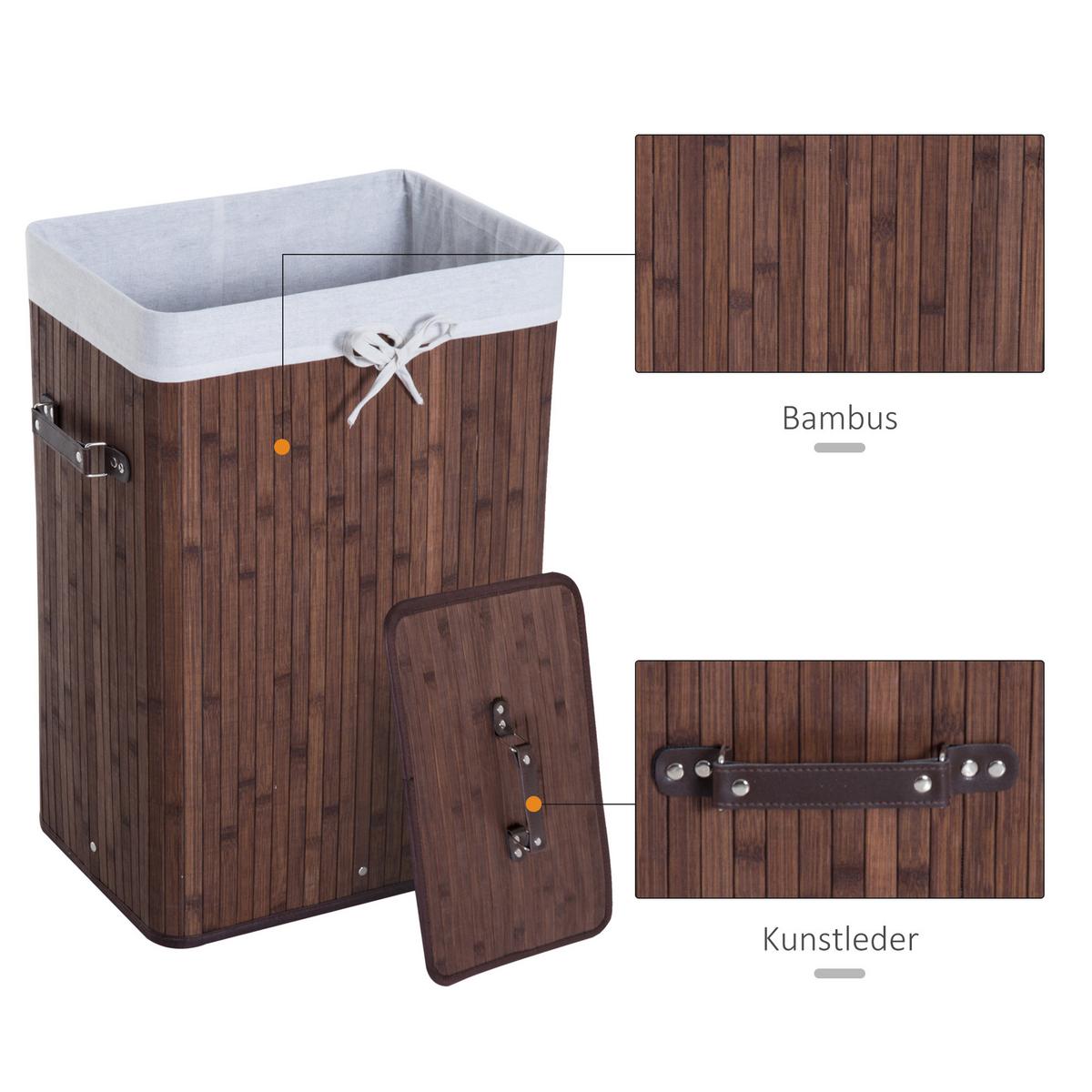 WÄSCHEKORB, Bambus, Dunkelbraun - Dunkelbraun, Naturmaterialien (30/60/40cm) - HOMCOM