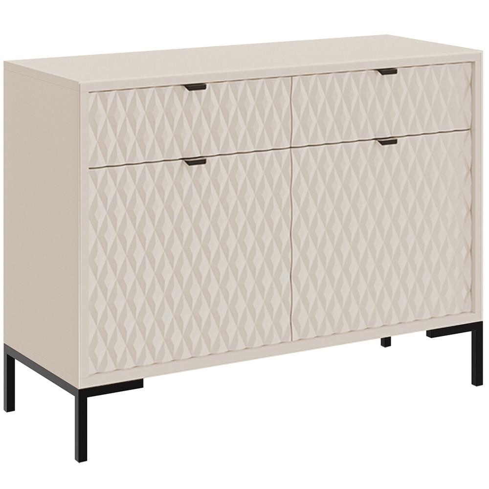 KOMMODE Montreal mit 2 Türen und 2 Schubladen, dekorative 3D-Fronten, 100 cm, Kaschmir - Kaschmir/Schwarz, Holzwerkstoff/Metall (101/85/40cm) - Beautysofa