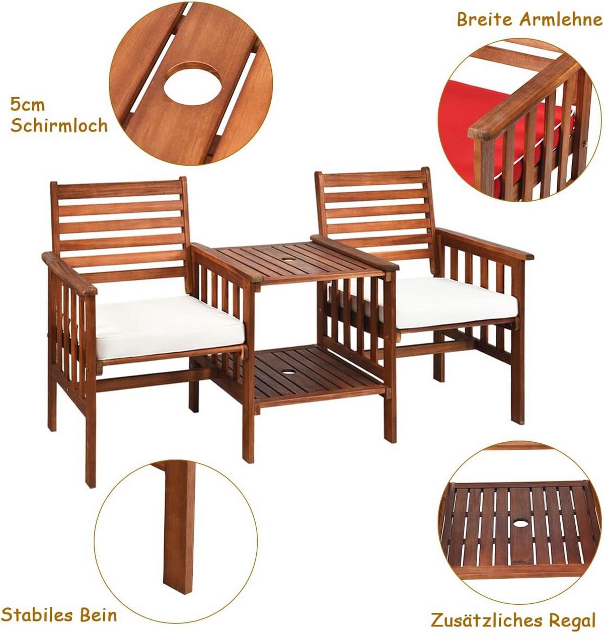 GARTENMÖBEL Set Braun - Braun, Holz - COSTWAY