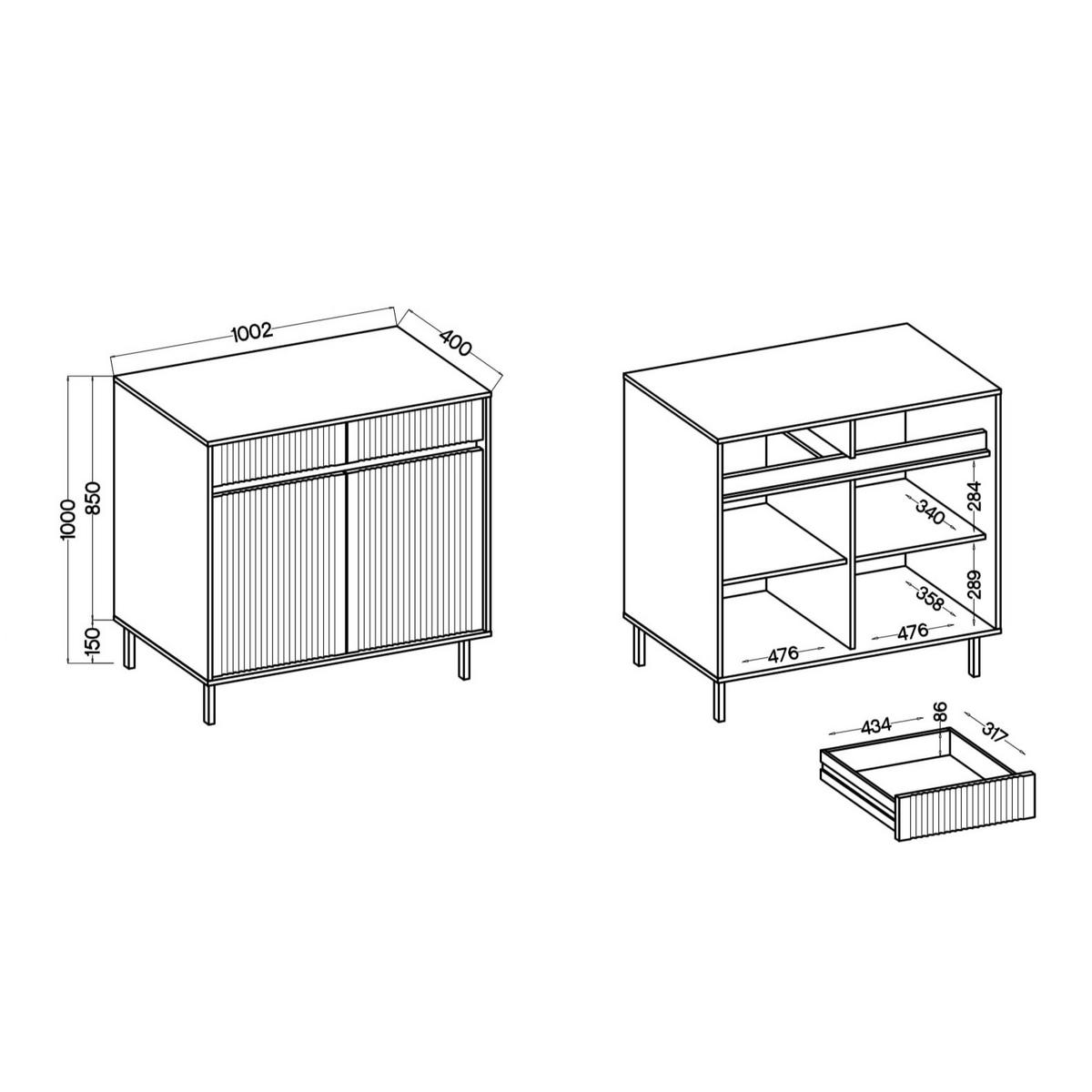 KOMMODE OSTIA 100/100/40 cm mit 2 Schubladen 2 Türen Beige - Beige, Holzwerkstoff (100/100/40cm) - MASSENO