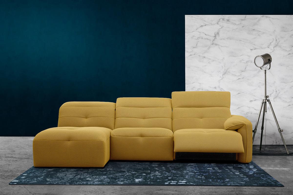 ECKSOFA TRENTO 4-Sitzer mit 1 Relaxfunktion, gelb - Gelb/Schwarz, Holzwerkstoff/Kunststoff (165/262cm) - Wozimo