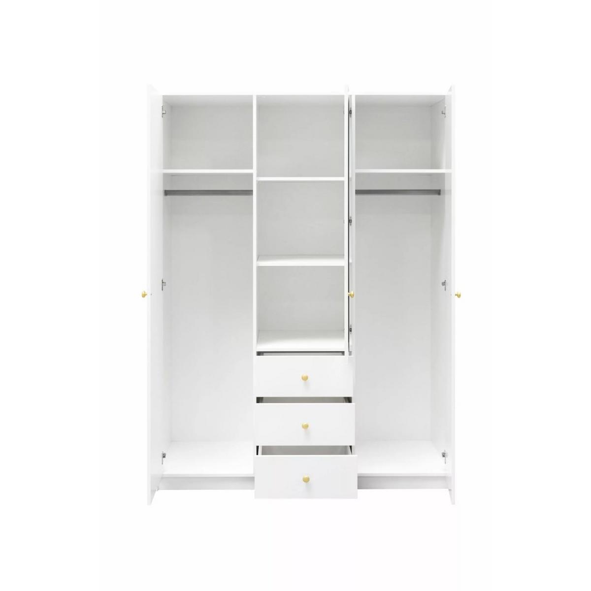 DREHTÜRENSCHRANK Solea Lux mit 3 Türen und 3 Schubladen, Blau - Blau/Goldfarben, Holzwerkstoff (150/200/57.5cm) - Beautysofa