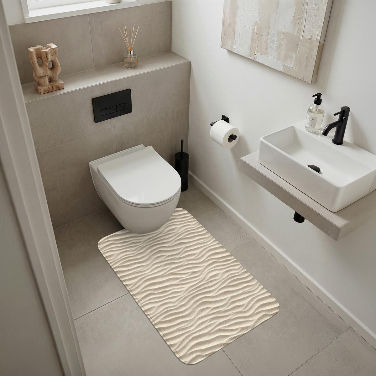 BADEMATTE Sand - Wellen - Beige 60x90 cm - Beige, Textil (60/90cm) - OnlyWow