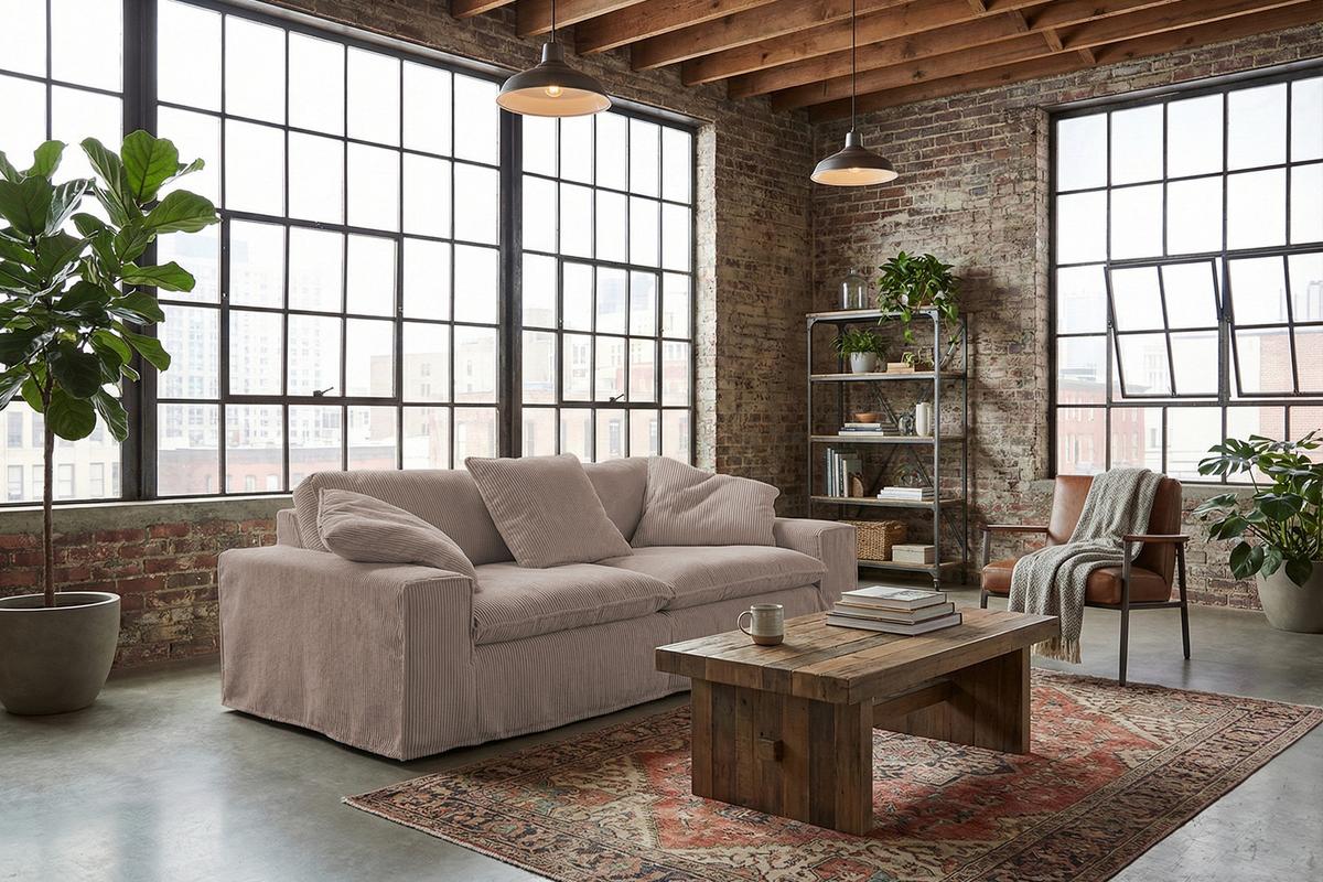 SOFA NETTA Taupe Cord - Taupe/Braun, Birkenholz/Textil (226/90/116cm) - KAWOLA
