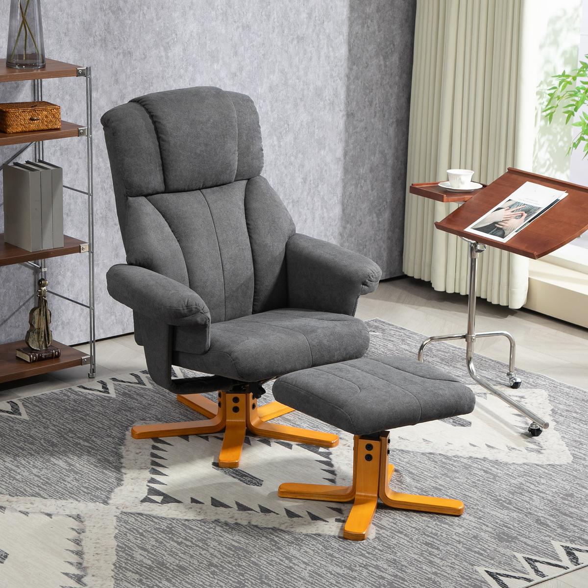 RELAXSESSEL mit Liegefunktion, Liegesessel mit Hocker, Fernsehsessel - Dunkelgrau, Textil (80/104/79cm) - HOMCOM