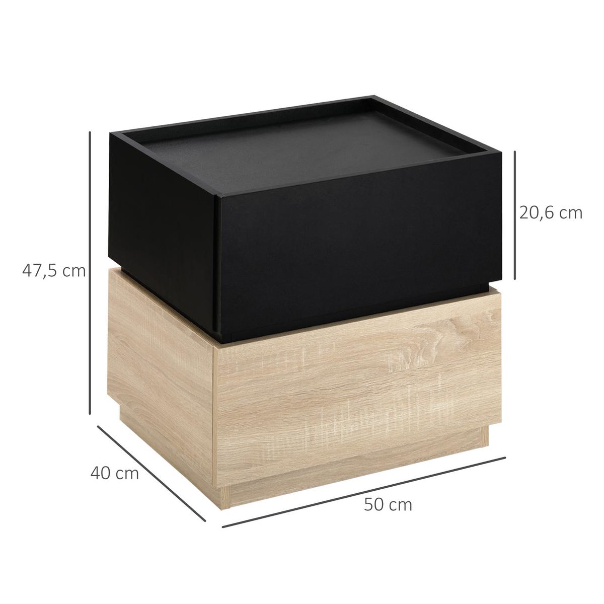 NACHTTISCH mit Schublade, Schwarz+Natur 50 x 40 x 47,5 cm - Schwarz, Holzwerkstoff (40/47.5/50cm) - HOMCOM