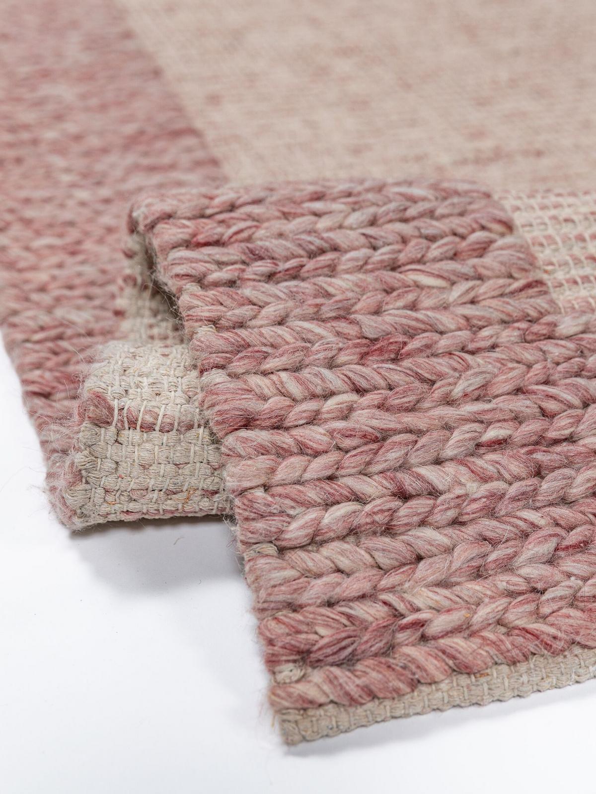 FLACHWEBTEPPICH handgewebt CALDER, Zopfbordüre, Beerenrot, 160 x 230 cm - Rot, Textil (160/230cm) - KADIMA DESIGN