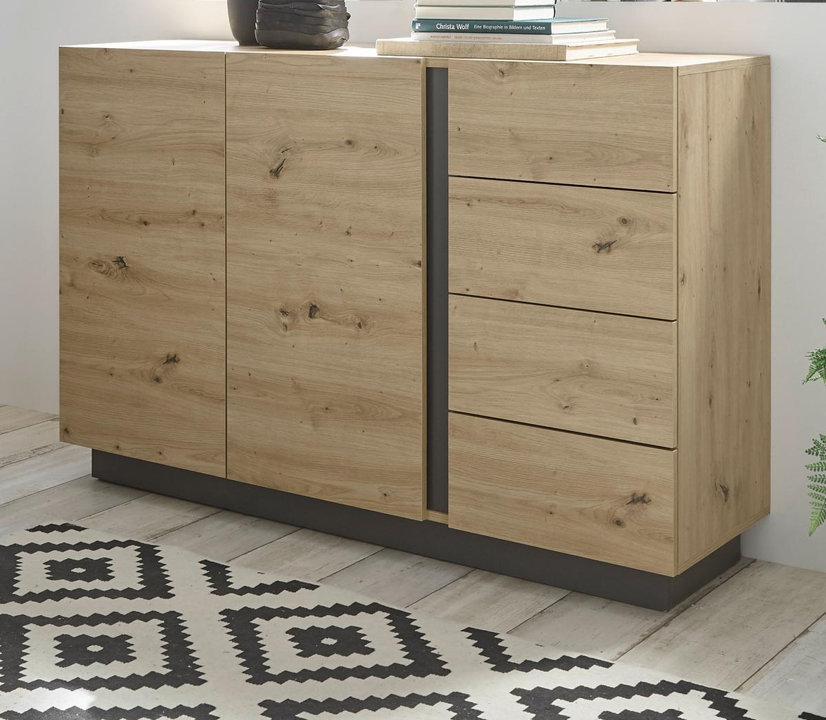 SIDEBOARD Eiche Artisan, Graphit grau 138 cm, Kommode mit Schubladen - Eiche Artisan/Grau, Holz/Holzwerkstoff (138/91/40cm) - Furn.Design