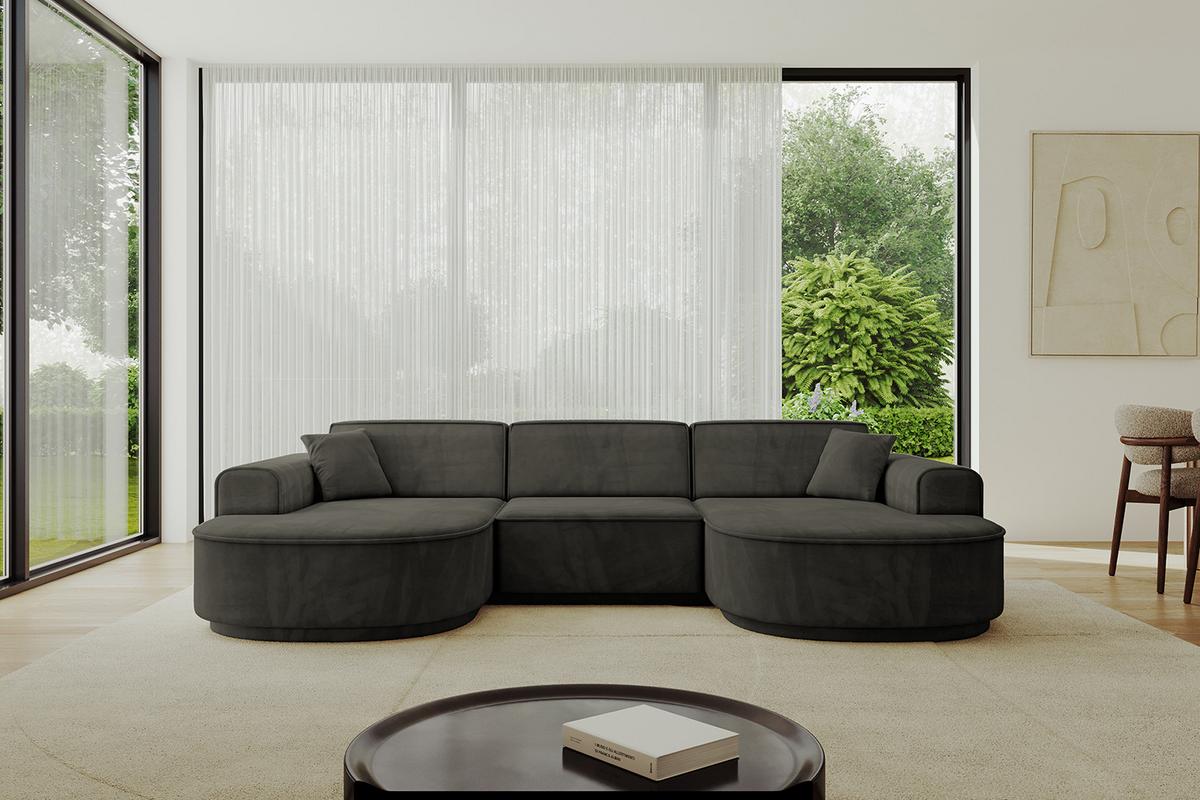 WOHNLANDSCHAFT MARI-U1-v3 - 303x171x83 cm Schwarz Velours - Schwarz, Holzwerkstoff/Kunststoff (303/83/171cm) - ALTDECOR