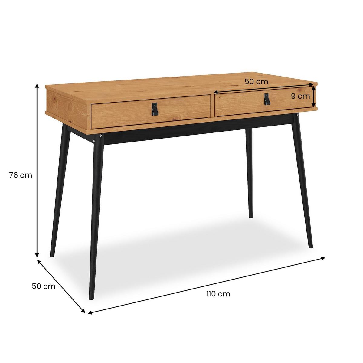 SCHREIBTISCH WANDA Eiche/schwarz - Eichefarben/Schwarz, Holz (50/110/76cm) - IDIMEX