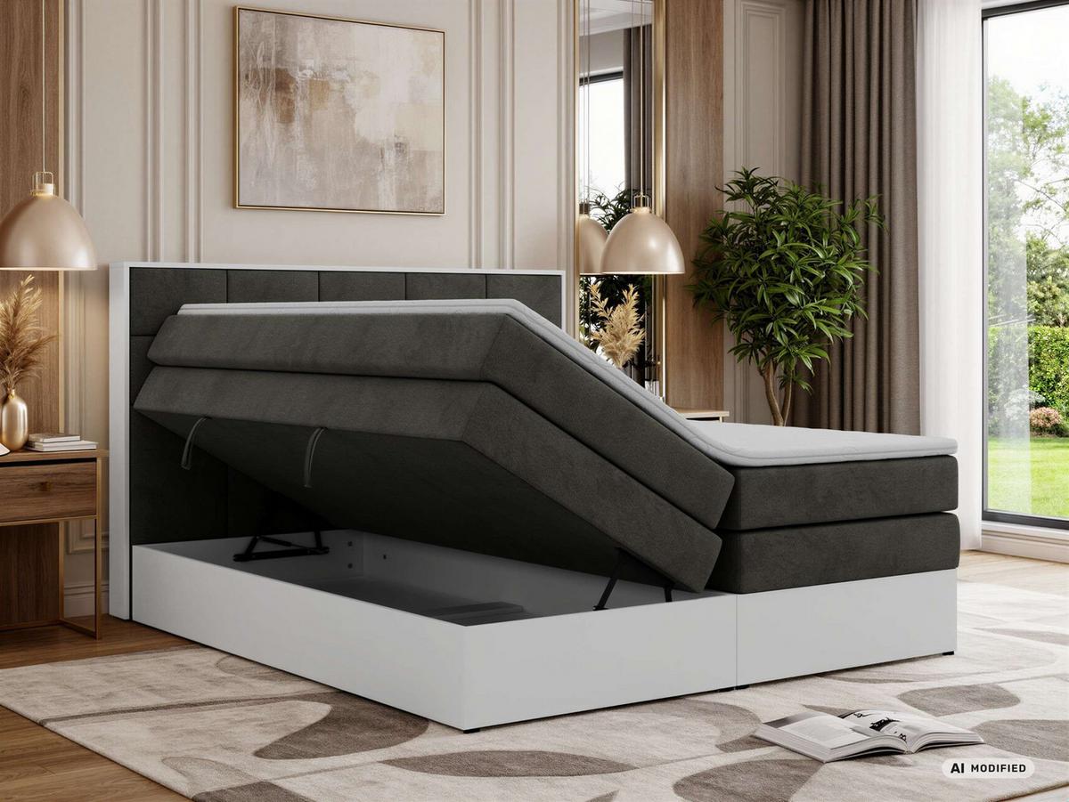 BOXSPRINGBETT ALVIT KING 160/200 - Dunkelgrau Velvet - Topper Visco - H4 - Dunkelgrau/Anthrazit, Kunststoff/Textil (160/200cm) - MKS