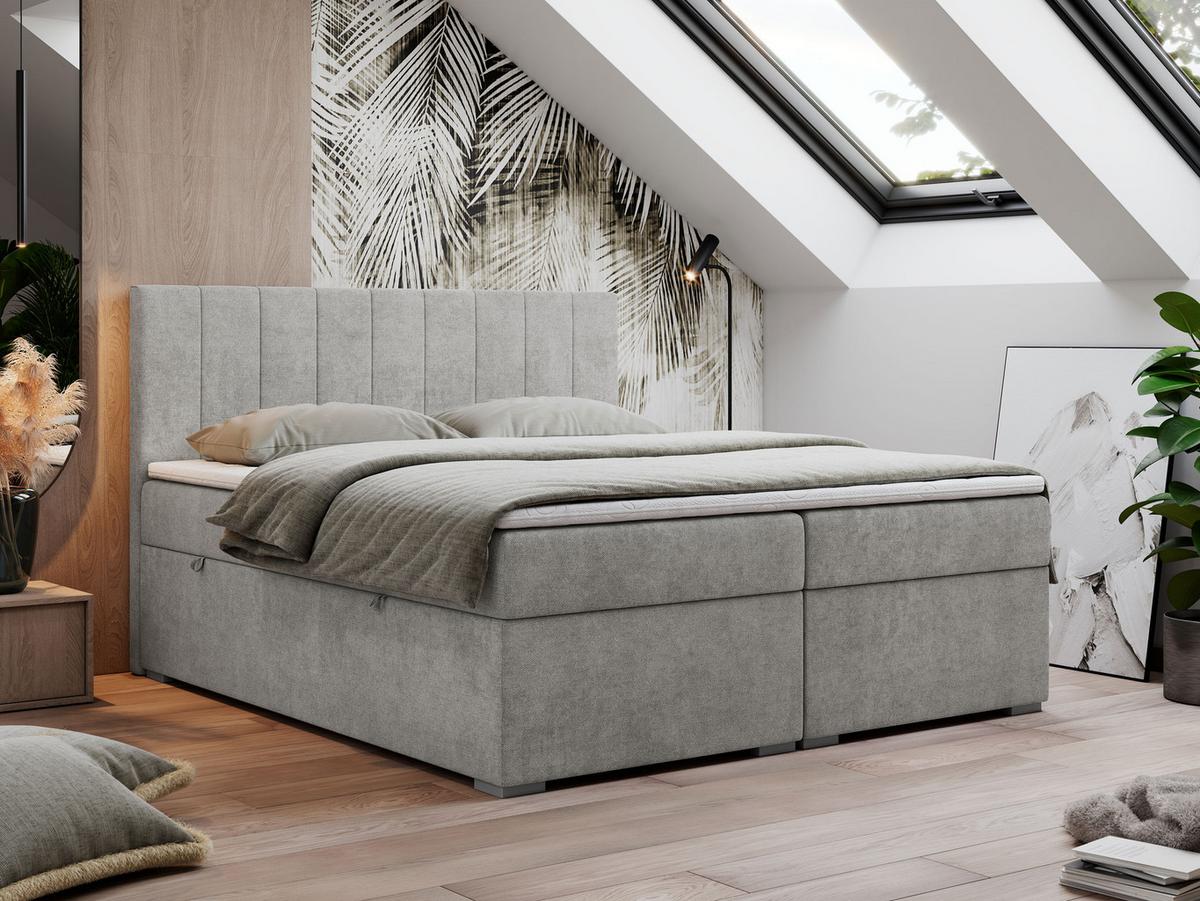 BOXBETT LOPE 120/200 - Hellgrau Strukture - H4 - Hellgrau, Holz/Textil (120/200cm)