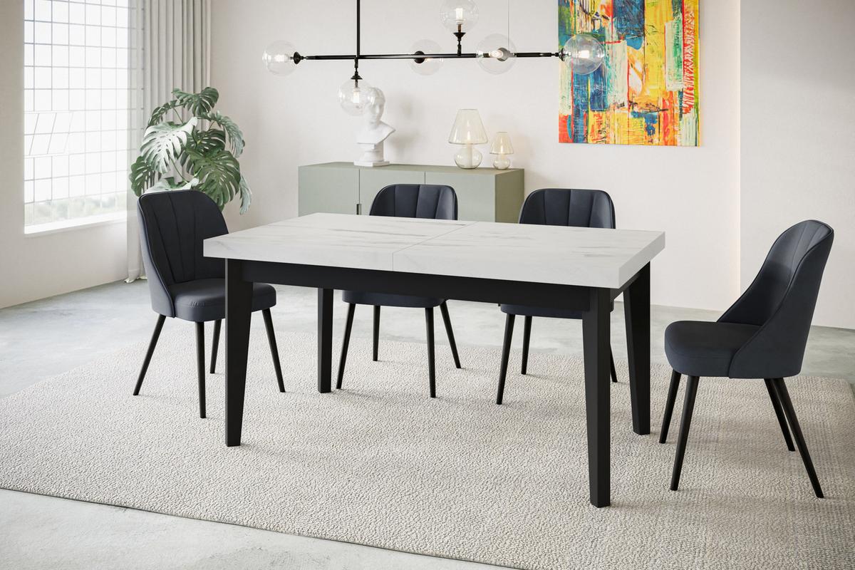 RECHTECKIGER Esszimmertisch SKANDI, ausziehbarer Tisch, Größe: 200-300X100X78 cm, Wohnzimmertisch Farbe: MARMUR, mit Holzbeinen in Farbe Schwarz - Hellgrau/Schwarz, Holzwerkstoff (200/100/78cm) - Alpi-Möbel