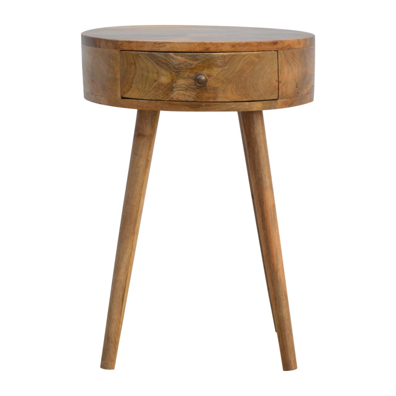 NACHTTISCH im Eichenholz-Finish, Rund geformter, 1 Schublade, Beige - Messingfarben/Braun, Holz/Metall (40/56/40cm) - Artisan Furniture