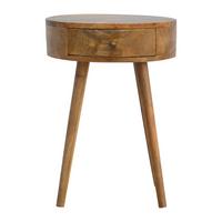 NACHTTISCH im Eichenholz-Finish, Rund geformter, 1 Schublade, Beige - Messingfarben/Braun, Holz/Metall (40/56/40cm) - Artisan Furniture