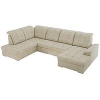 WOHNLANDSCHAFT MADRITO U - Beige Velorus - Links - Beige/Silberfarben, Textil/Metall (204/89/323cm) - MKS