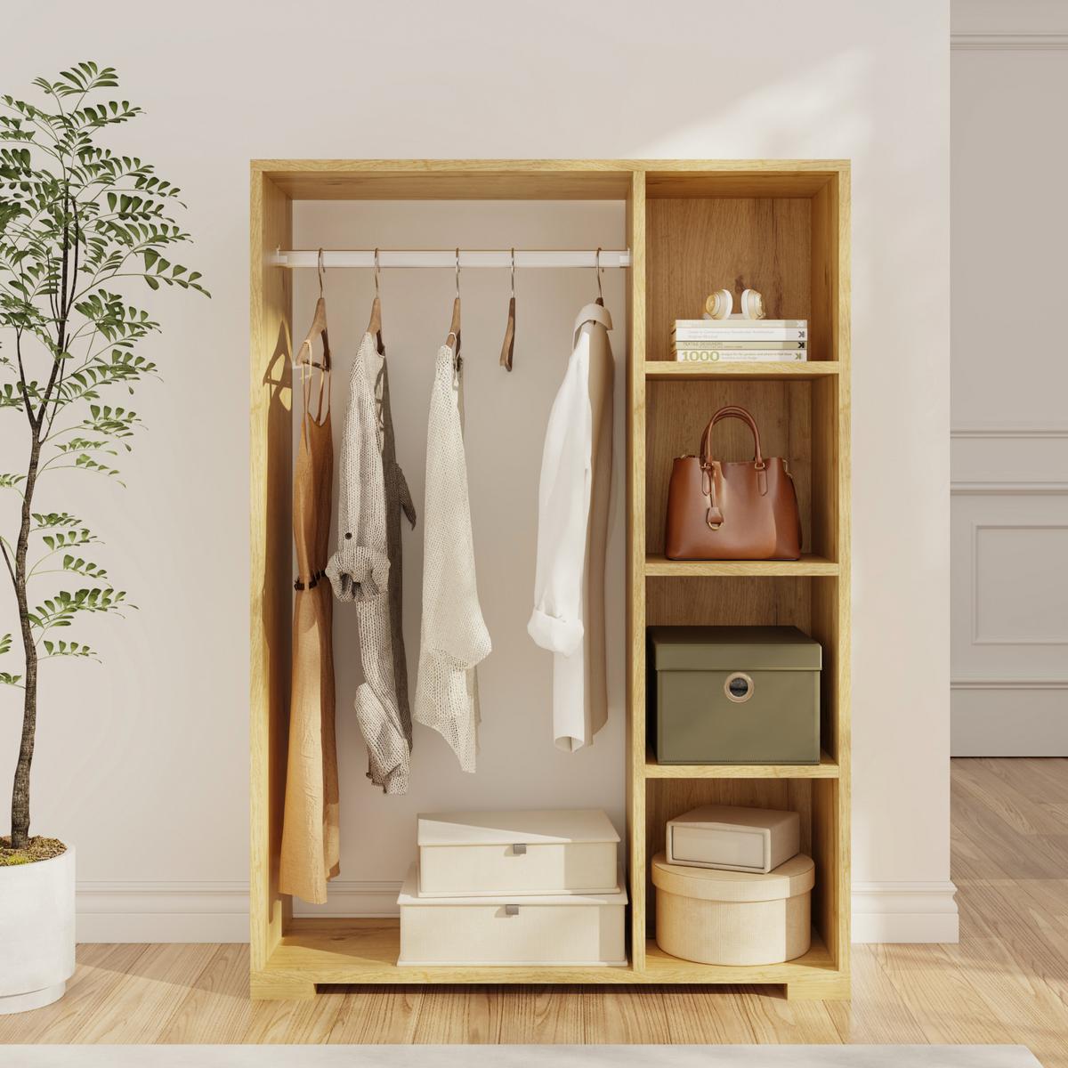 KLEIDERSCHRANK Nesbyen - Eichefarben, Holzwerkstoff/Kunststoff (90/126/30cm) - [en.casa]