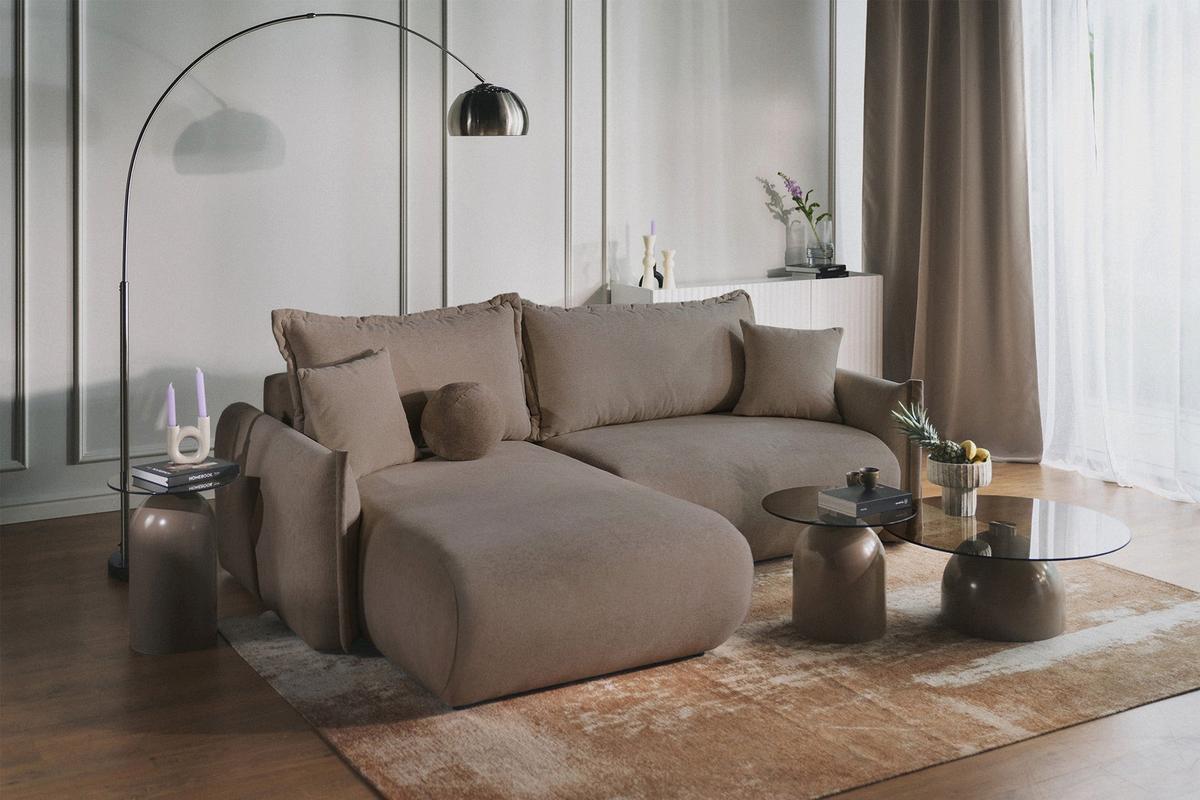ECKSOFA Cushi Hellbraun-Chenille - Hellbraun/Schwarz, Kunststoff/Textil (252/183cm) - Selsey