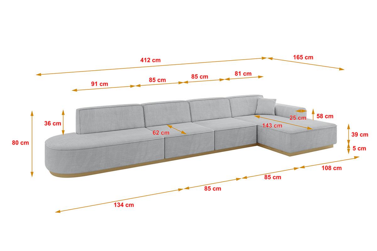 ECKSOFA Ottomane Rechts IREA-L3-v2 - 412x165x80 cm Grau - Hellgrau/Grau, Holzwerkstoff/Textil (412/165cm) - ALTDECOR