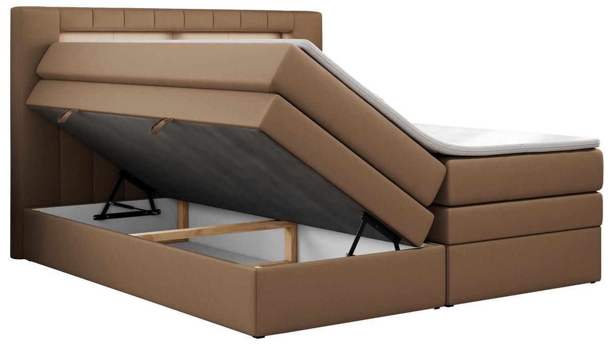 BOXSPRINGBETT GOLD-5 KING LED 120/200 Braun Kunstleder - H3 - Braun, Holz/Textil (120/200cm) - MKS
