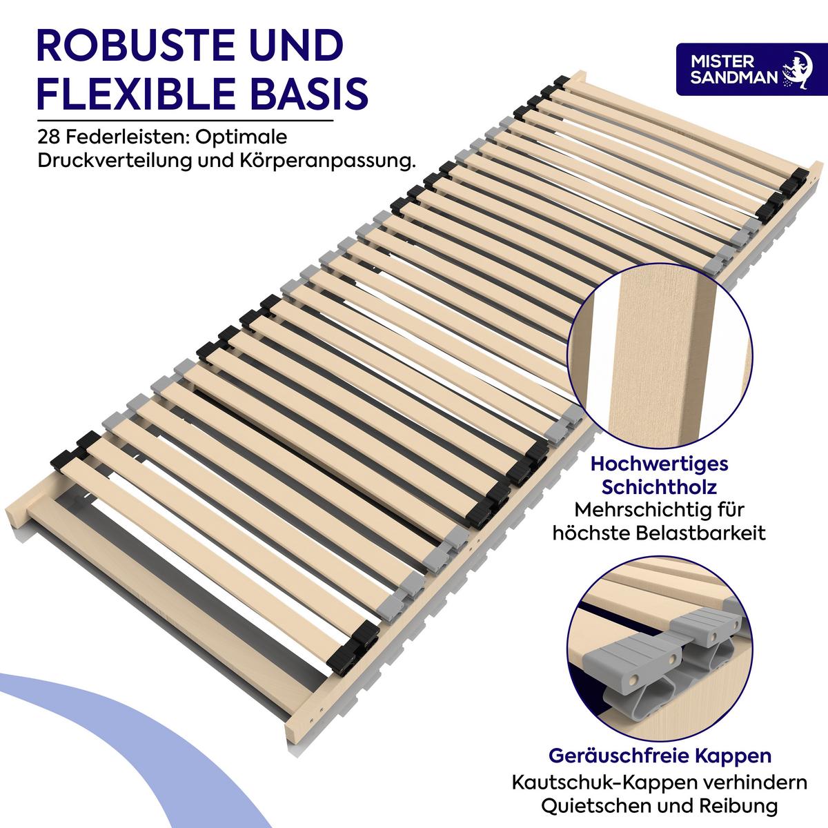 HOLZLATTENROST Birke 7-Zonen 120x200 cm – stabiler Bettrost aus Schichtholz mit Federleisten - Eschefarben, Holz (120/200cm) - Mister Sandman