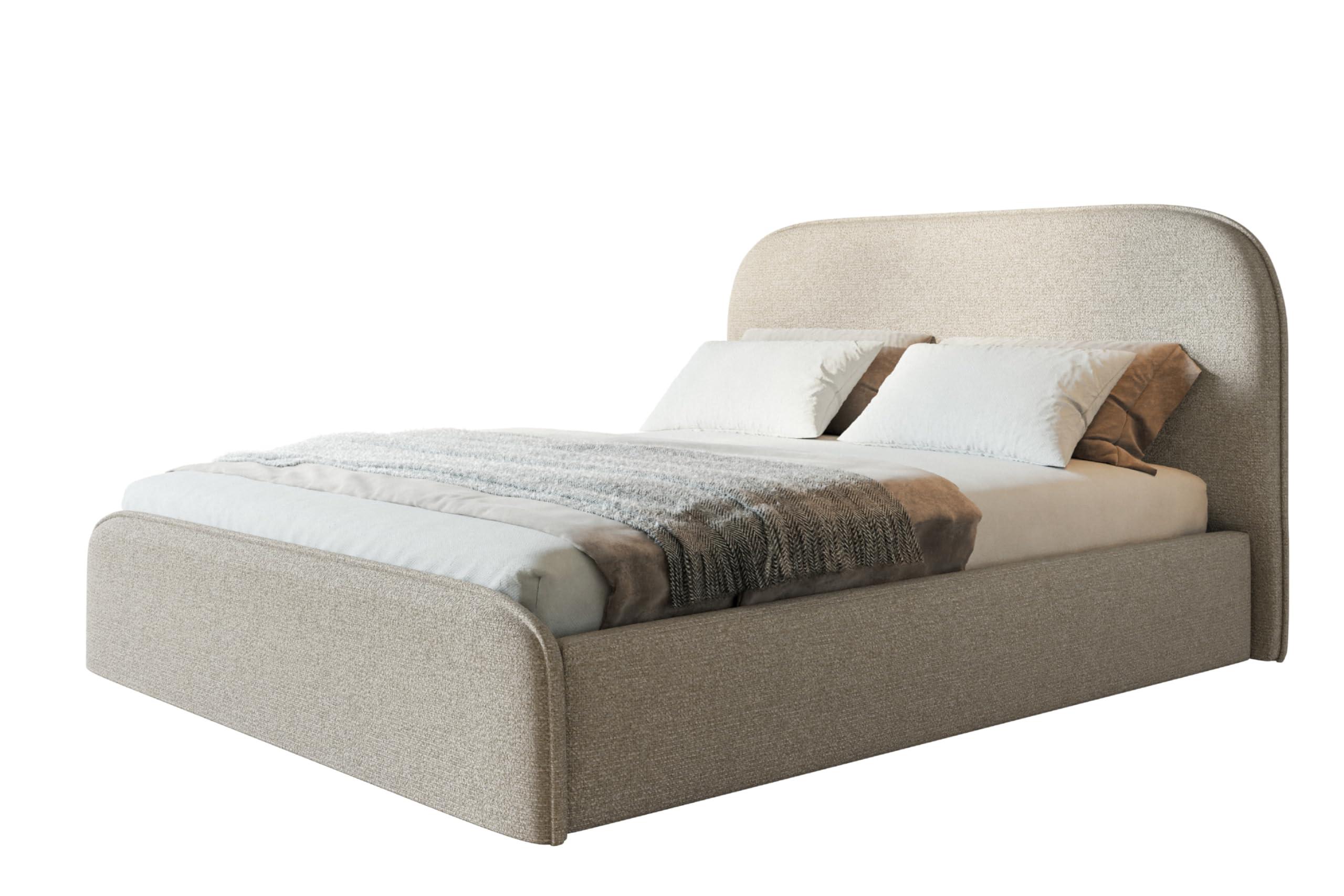 BETT 140x200 - Polsterbett mit Bettkasten und Metallrahmen - Modern Betten - Eleganter Puente-Stoff - Kollektion Vienna - Beige - Beige, Holz/Textil (140/200cm) - Alpi-Möbel