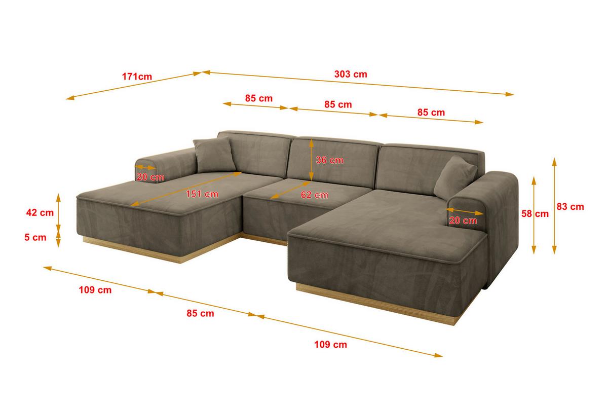 WOHNLANDSCHAFT IREA-U1-v2 - 303x171x83 cm Braun - Braun, Holzwerkstoff/Textil (303/83/171cm) - ALTDECOR