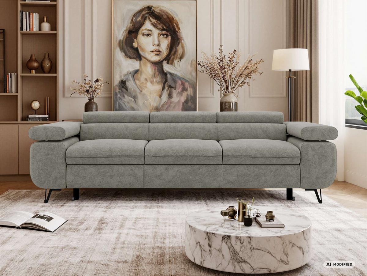 3-SITZER SOFA PETER mit Schlaffunktion - Grau Stukture - Graphitfarben/Schwarz, Textil/Metall (262/76/99cm) - MKS