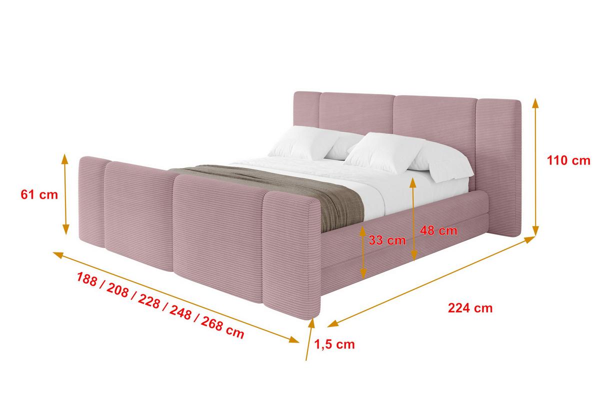 POLSTERBETT mit Bettkasten, Fußteil und Lattenrost, Bett mit Matratze H3/H4 - TEVO-Z 140x200 Rosa - Rosa, Holzwerkstoff/Textil (140/200cm) - ALTDECOR