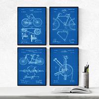 POSTER Set mit 4 Blau Fahrrad Patent Jahrgang Stil A4 Rahmenlos - Klar, Papier (29.7/3cm) - Nacnic