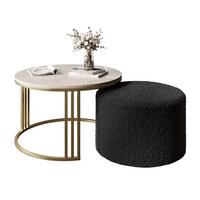 COUCHTISCH mit Hocker LORI Hochglanz gebürstetes Gold/glänzender Kaschmir/Coral 60 - Kaschmir, Metall (70/70/49cm) - Lookway