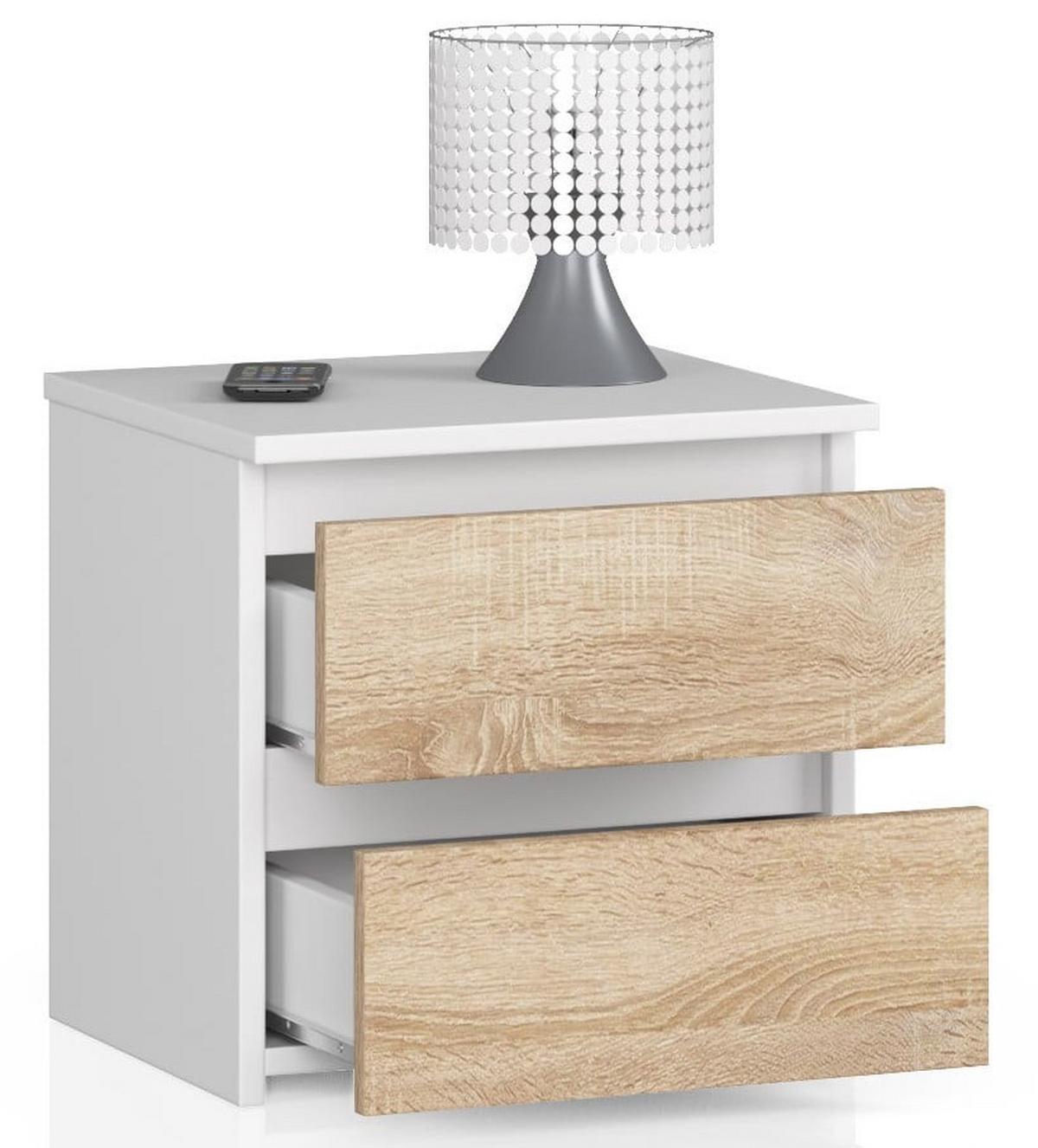 NACHTTISCH Weiß, Eiche Sonoma 40/40/35 - Weiß, Holzwerkstoff (40/40/35cm) - RAUMHIRSCH FURNITURE