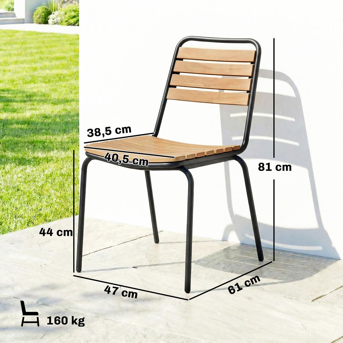 STAPELSTUHL 2er Set Stahl Eukalyptusholz Natur - Eukalyptusholzfarben/Schwarz, Metall (47/81/61cm) - Outsunny