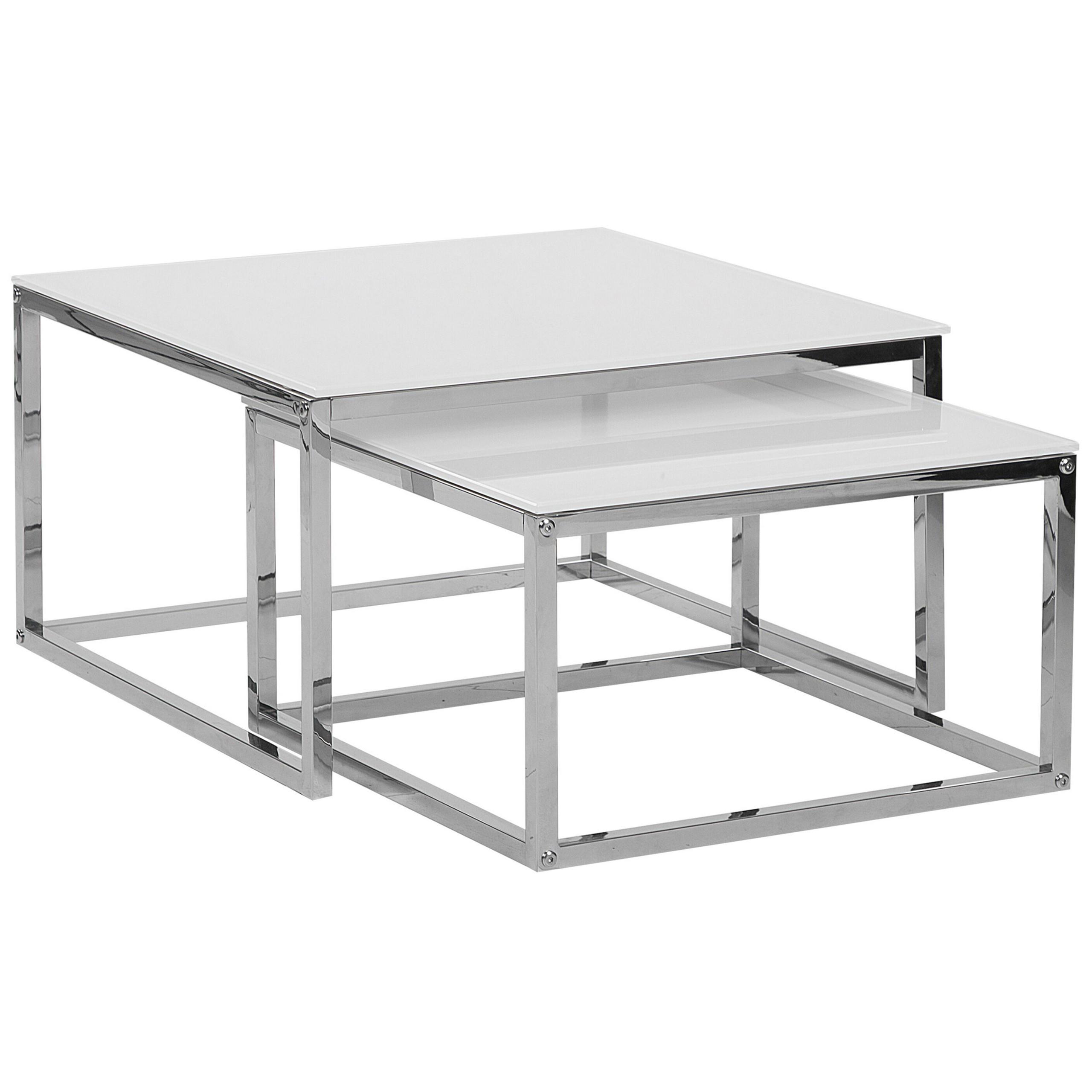 COUCHTISCH 2er-Set Quadratisch Weiß/Silber Brea - Weiß, Glas (60/60/35cm) - Beliani