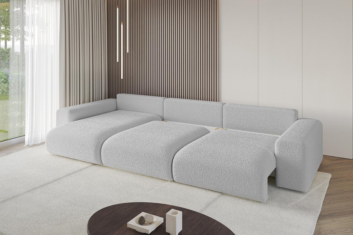 ECKSOFA Ottomane links ESKAR-L2 364x176x72 Hellgrau Bouclé - Hellgrau/Schwarz, Holzwerkstoff/Kunststoff (364/176cm) - ALTDECOR