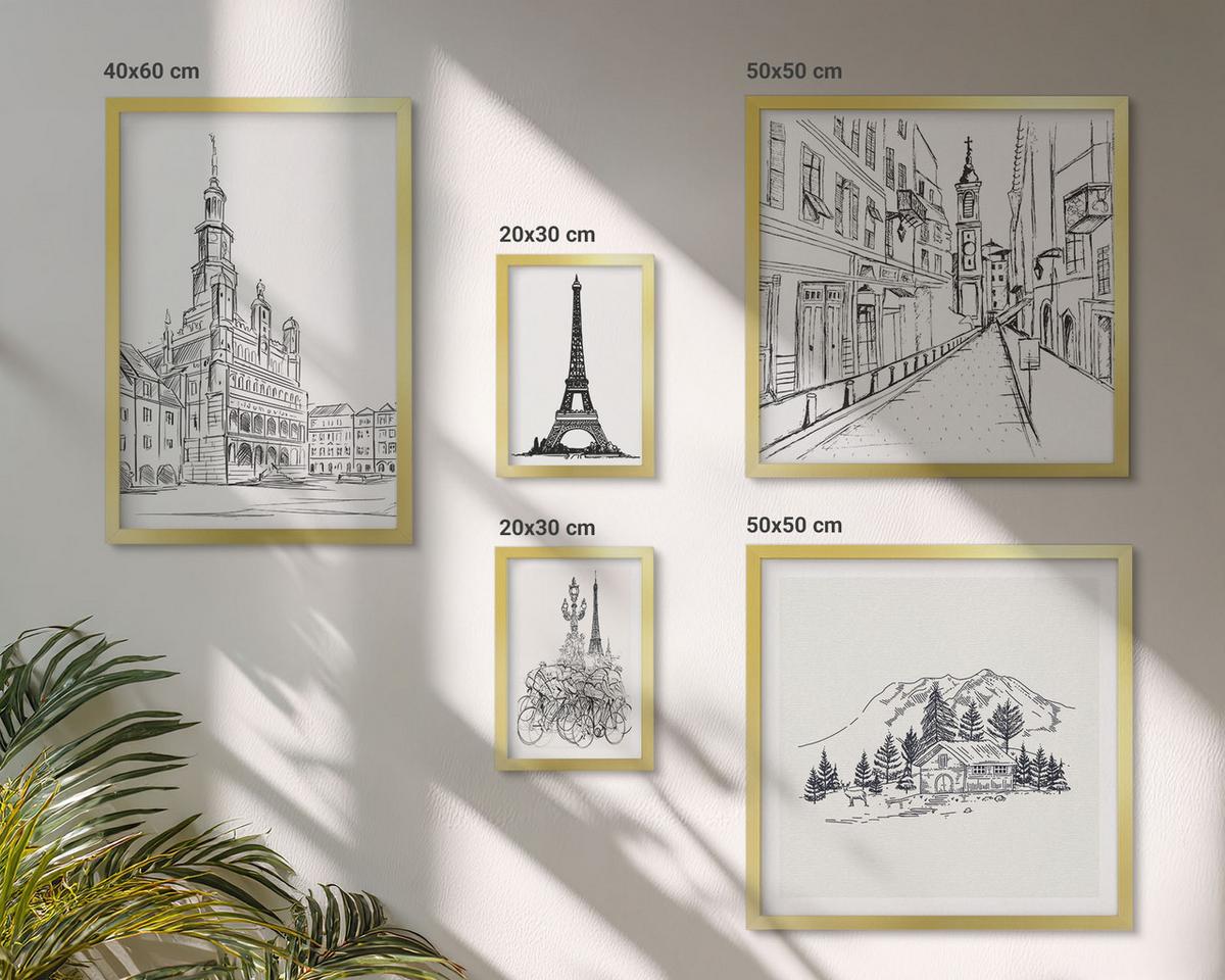 BILDER SET 5er Set - 50x50 cm & 20x30 cm & 40x60 cm Goldrahmen - Abstrakte Gemäldekompositionen - Goldfarben, Kunststoff (40/60cm) - TULUP