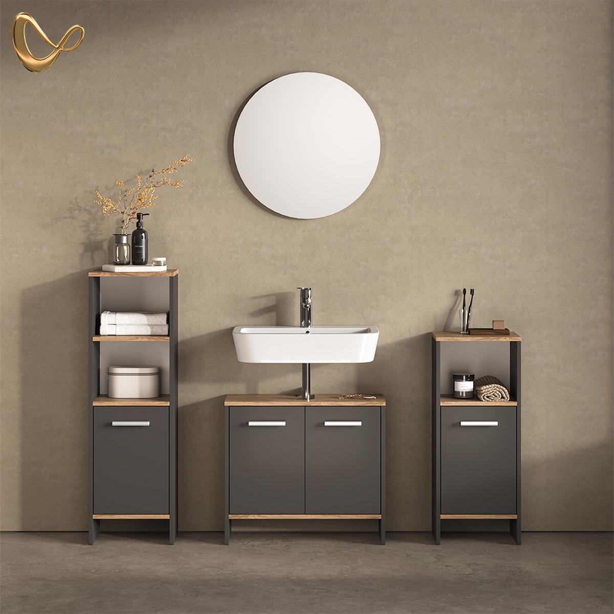 BADMÖBEL-SET Amalfi Anthrazit/Goldkraft Eiche 2 Teile - Honigeiche/Anthrazit, Holzwerkstoff (33.8/108.2/26.3cm) - Livinity®