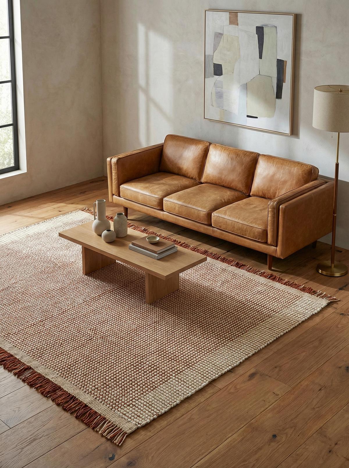 WOLLTEPPICH handgewebt mit Fransen PISA, geometrisch, Terrakotta, 200 x 290 cm - Orange, Textil (290/200cm) - KADIMA DESIGN