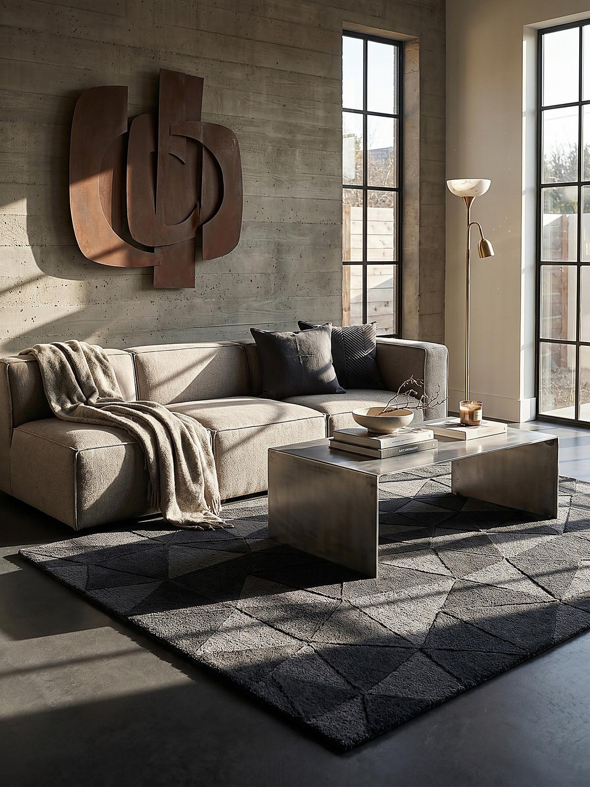 WOLLTEPPICH DEBEN, geometrisch, Anthrazit, 200 x 290 cm - Anthrazit, Textil (290/200cm) - KADIMA DESIGN