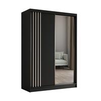 KLEIDERSCHRANK mit Spiegel-Schiebetüren und Aluminium-Leisten - NALLA - 150 cm Schwarz+Schwarz+Weiß - Schwarz/Weiß, Holzwerkstoff (150/216/61cm) - ALTDECOR