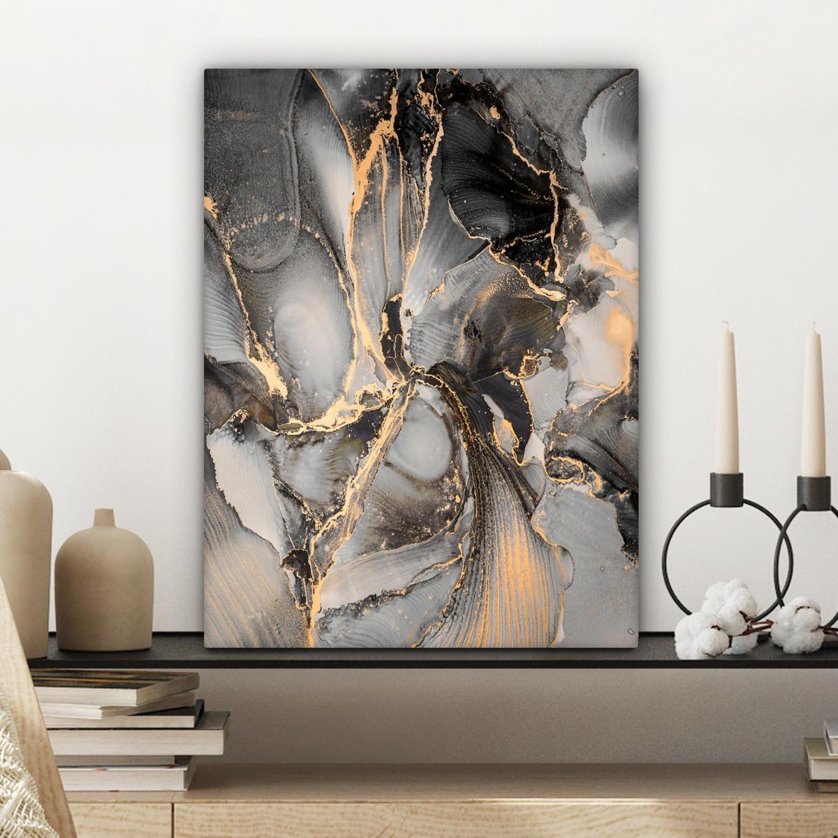 LEINWANDBILD Grau - Luxus - Gold - Marmor Room Decor 30x40 cm - Dunkelgrau, Textil (30/40cm) - MuchoWow