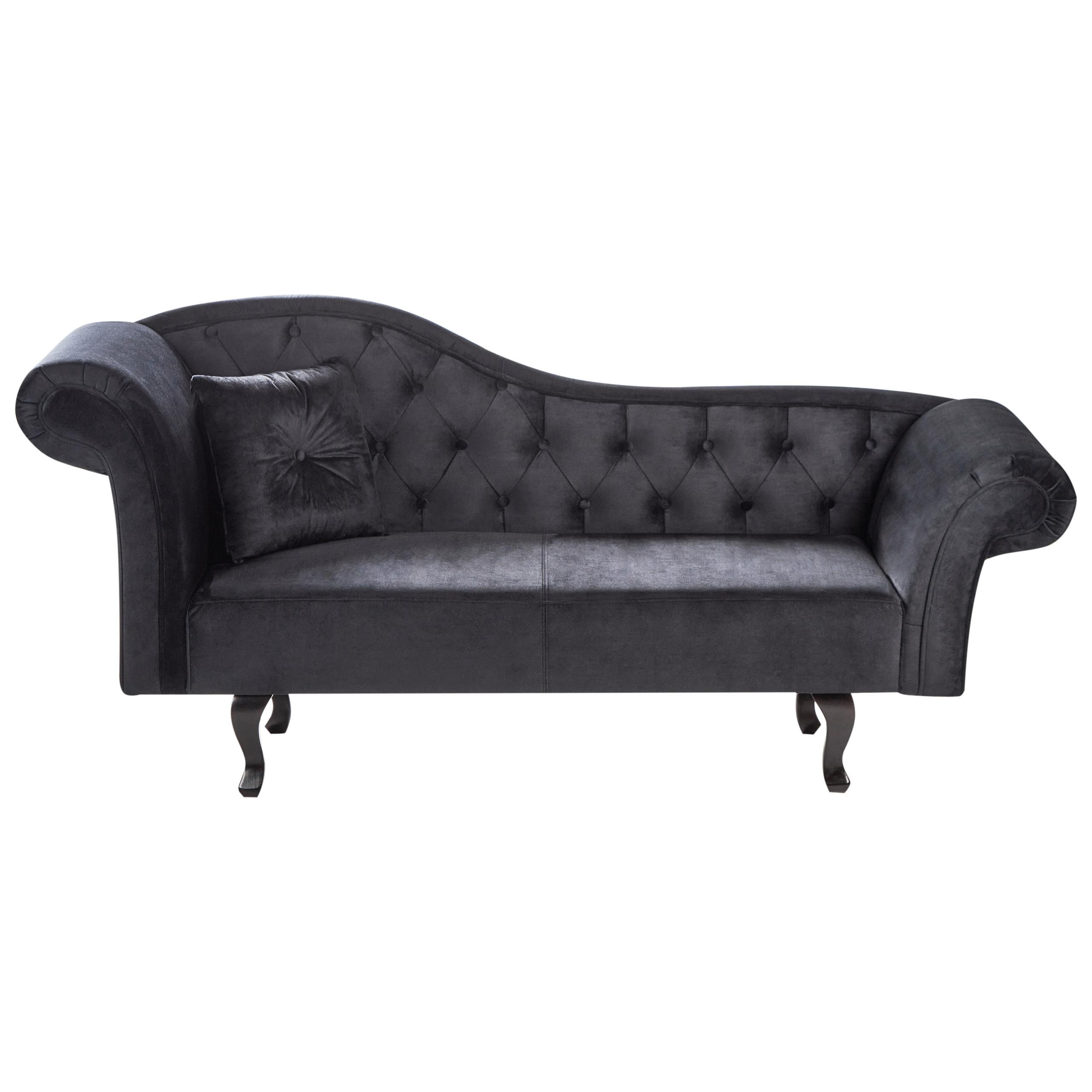 CHAISELONGUE-LINKSSEITIGE Samtstoff Schwarz mit Kissen Lattes Ii - Schwarz/Braun, Textil (192/81/59cm) - Beliani