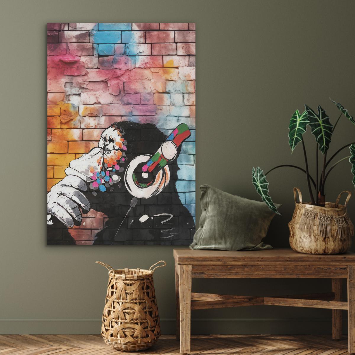 AKUSTIKBILD Affe - Graffiti - Musik Wanddeko 70x100 cm - Multicolor, Kunststoff (70/100/0.9cm) - MuchoWow