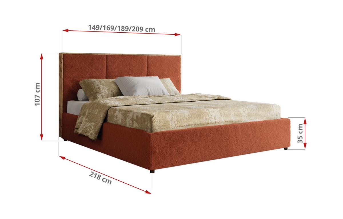 POLSTERBETT LERIO CLASSIC 160/200 - Orange Plüsch - Multipocket-Matratze - Orange, Textil (160/200cm) - MKS